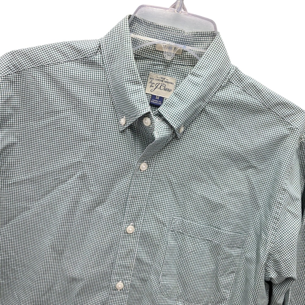 J.Crew Ludlow Mens M Green Gingham 2-Ply Cotton Button Down Shirt Long Sleeve
